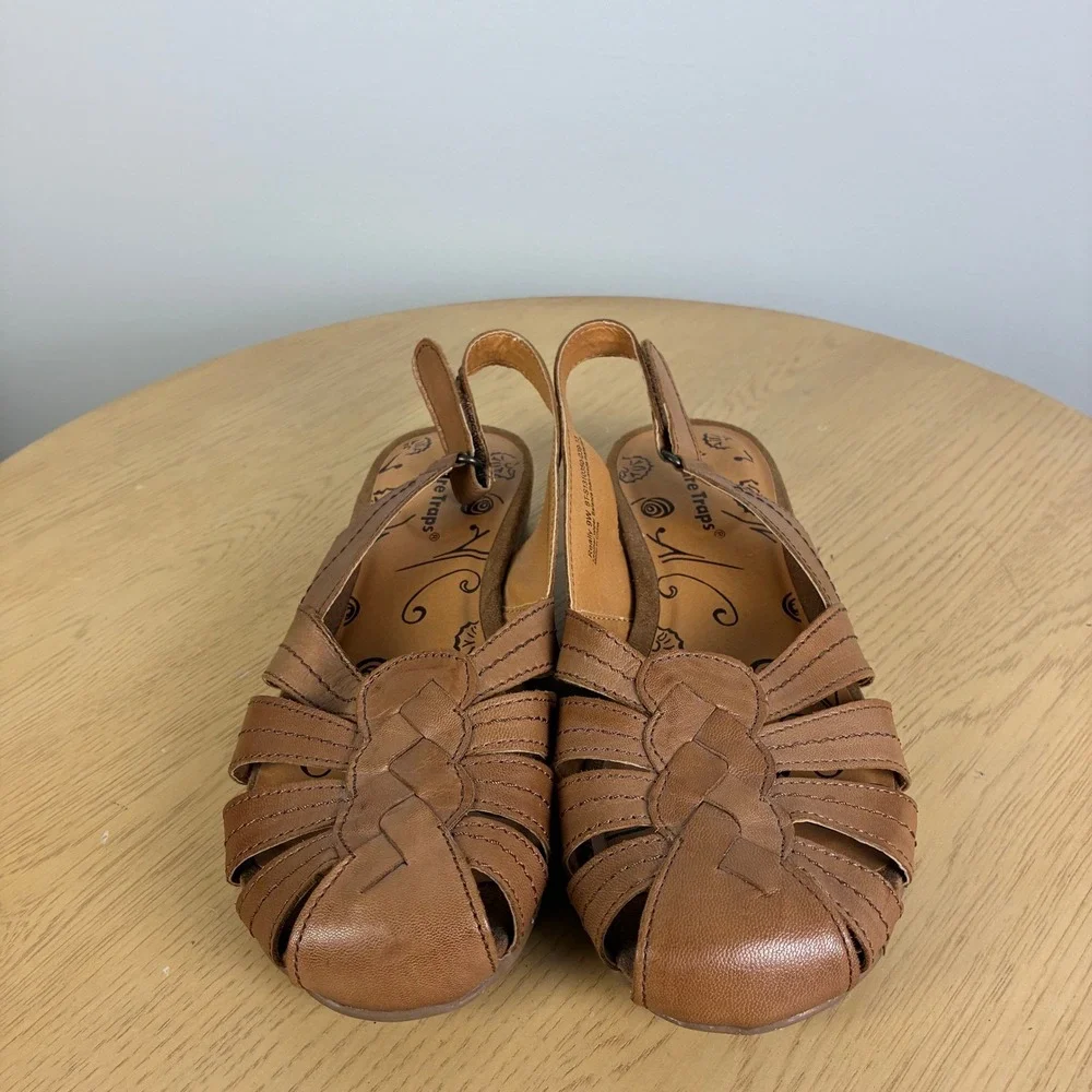 BareTraps Low Wedge Leather Fisherman Slingback Sandals Women's 9W Woven Summer